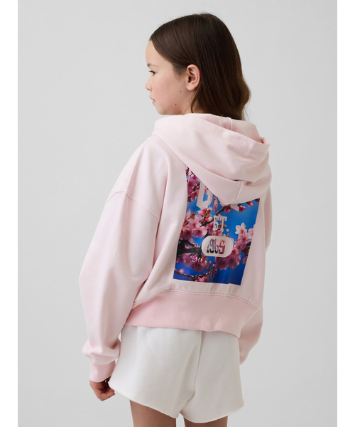 GAP(ギャップ)の「ヴィンテージソフト フレンチテリー オーバーサイズ SAKURA GAPロゴ ジップアップパーカー (キッズ)(パーカー・キッズ・ピンク/ホワイト・130cm/160cm/150cm/120cm/140cm)」の2枚目の写真