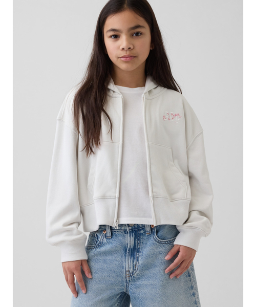 GAP(ギャップ)の「ヴィンテージソフト フレンチテリー オーバーサイズ SAKURA GAPロゴ ジップアップパーカー (キッズ)(パーカー・キッズ・ピンク/ホワイト・130cm/160cm/150cm/120cm/140cm)」の5枚目の写真
