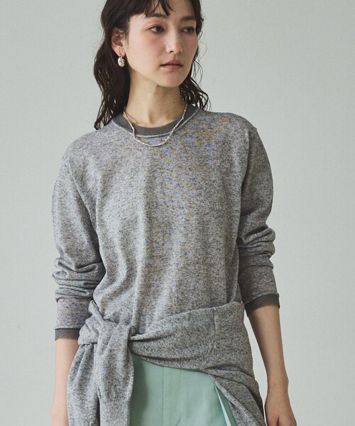 qualite（カリテ）の「シアーミックスニットプルオーバー/オフィスカジュアル/春服（ニット/セーター・レディース・ライトベージュ/グリーン/グレー・フリー）」の2枚目の写真