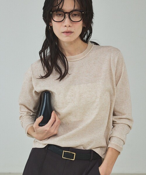 qualite（カリテ）の「シアーミックスニットプルオーバー/オフィスカジュアル/春服（ニット/セーター・レディース・ライトベージュ/グリーン/グレー・フリー）」の3枚目の写真