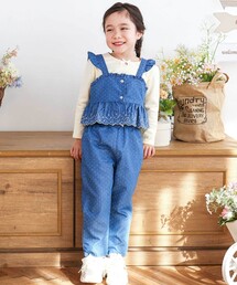 SLAP SLIP（スラップスリップ）の「キラキラ刺しゅう裾スカラップ無地ドットライトオンスデニムセットアップ(90~130cm)（セットアップ）」