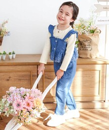 SLAP SLIP（スラップスリップ）の「キラキラ刺しゅう裾スカラップ無地ドットライトオンスデニムセットアップ(90~130cm)（セットアップ）」