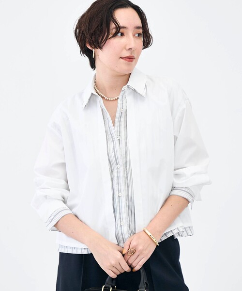 NOLLEY’S(ノーリーズ)の「ウォッシャブルレイヤード風ショート丈シャツ(シャツ/ブラウス・レディース・ベビーピンク/サックスブルー/ホワイト・38)」の2枚目の写真