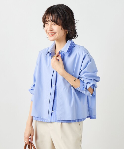 NOLLEY’S(ノーリーズ)の「ウォッシャブルレイヤード風ショート丈シャツ(シャツ/ブラウス・レディース・ベビーピンク/サックスブルー/ホワイト・38)」の8枚目の写真