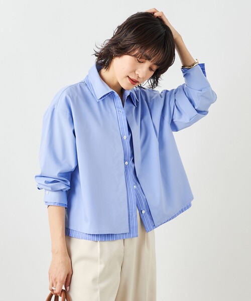 NOLLEY’S(ノーリーズ)の「ウォッシャブルレイヤード風ショート丈シャツ(シャツ/ブラウス・レディース・ベビーピンク/サックスブルー/ホワイト・38)」の9枚目の写真