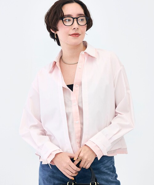 NOLLEY’S（ノーリーズ）の「ウォッシャブルレイヤード風ショート丈シャツ（シャツ/ブラウス・レディース・ベビーピンク/サックスブルー/ホワイト・38）」の4枚目の写真