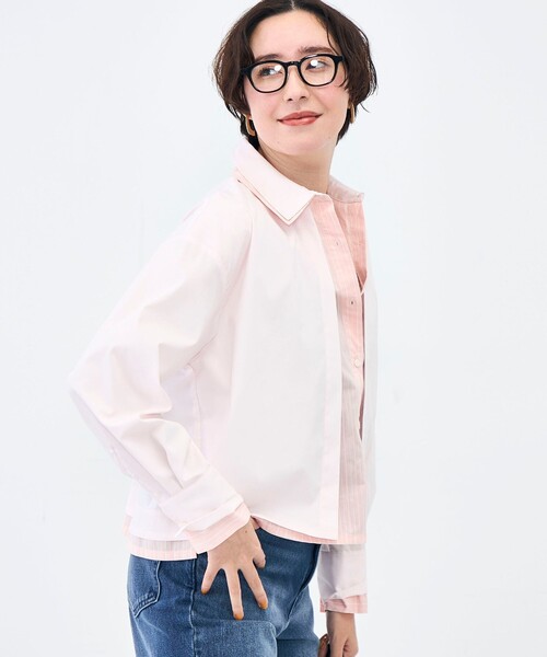 NOLLEY’S（ノーリーズ）の「ウォッシャブルレイヤード風ショート丈シャツ（シャツ/ブラウス・レディース・ベビーピンク/サックスブルー/ホワイト・38）」の6枚目の写真