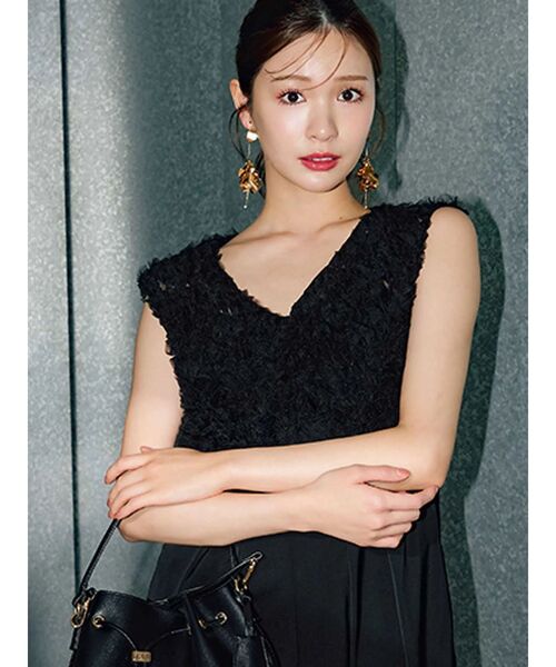 MERCURYDUO（マーキュリーデュオ）の「チュールフリルドッキングロンパース（ドレス・レディース・ライトグレー/ブラック・MEDIUM/SMALL）」の6枚目の写真