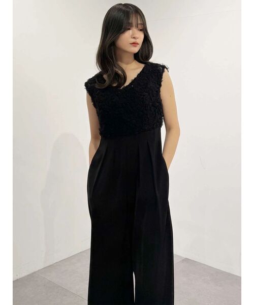 MERCURYDUO（マーキュリーデュオ）の「チュールフリルドッキングロンパース（ドレス・レディース・ライトグレー/ブラック・MEDIUM/SMALL）」の8枚目の写真