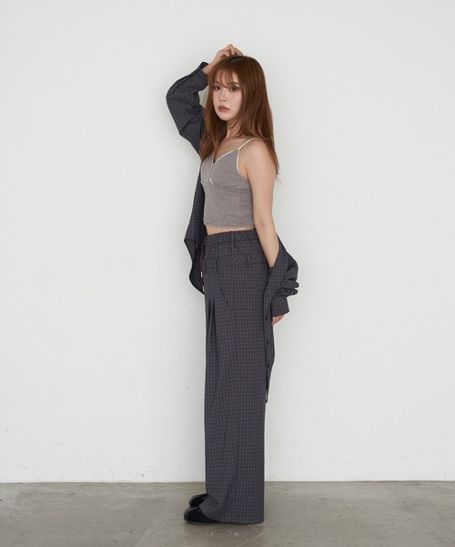 RAY CASSIN（レイカズン）の「【セットアップで着られる】ウエストレイヤードイージーチェックパンツ（その他パンツ・レディース・グレー系その他2/ネイビー/ベージュ系その他2・FREE）」の8枚目の写真