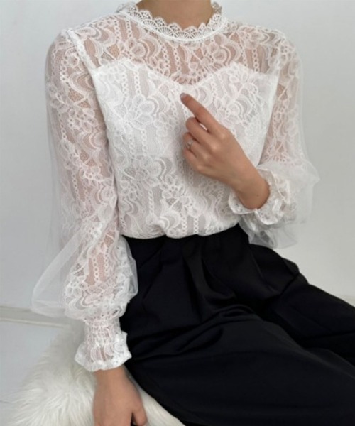 GLAMOROUS JANE（グラマラスジェーン）の「レースハイネックブラウス（シャツ/ブラウス・レディース・ベージュ/ホワイト・L/M）」の11枚目の写真