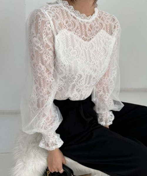 GLAMOROUS JANE（グラマラスジェーン）の「レースハイネックブラウス（シャツ/ブラウス・レディース・ベージュ/ホワイト・L/M）」の12枚目の写真
