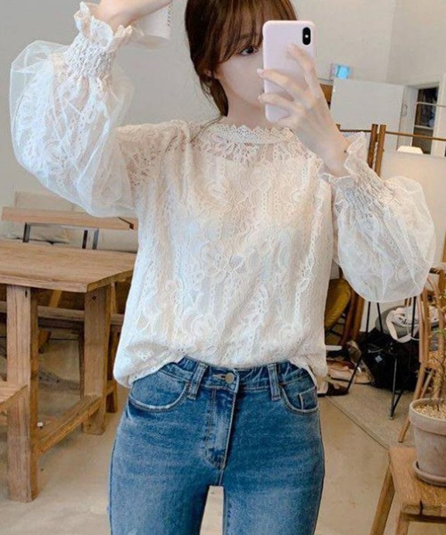 GLAMOROUS JANE（グラマラスジェーン）の「レースハイネックブラウス（シャツ/ブラウス・レディース・ベージュ/ホワイト・L/M）」の13枚目の写真