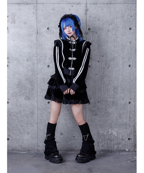 Amilige(アミリージュ)の「チャイナベロアセットアップ(ワンピース・レディース・ブラック×ホワイト/ブラック×パープル・FREE)」の3枚目の写真