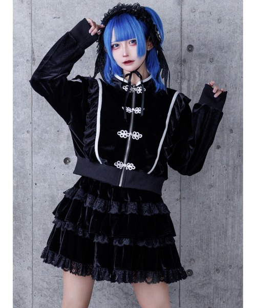 Amilige(アミリージュ)の「チャイナベロアセットアップ(ワンピース・レディース・ブラック×ホワイト/ブラック×パープル・FREE)」の4枚目の写真