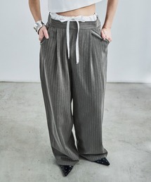 ダブルウエスト ストライプワイドスラックス