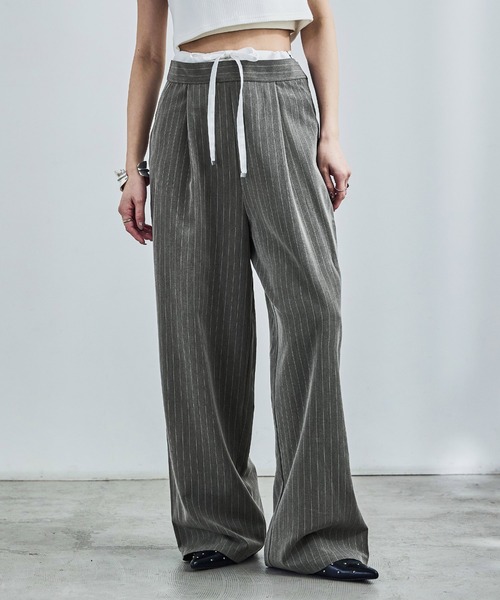 Fashion Letter(ファッションレター)の「ダブルウエスト ストライプワイドスラックス(スラックス・レディース・アイボリー/ネイビー/グレー・M)」の7枚目の写真
