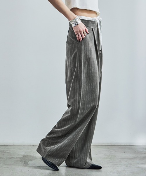 Fashion Letter(ファッションレター)の「ダブルウエスト ストライプワイドスラックス(スラックス・レディース・アイボリー/ネイビー/グレー・M)」の8枚目の写真