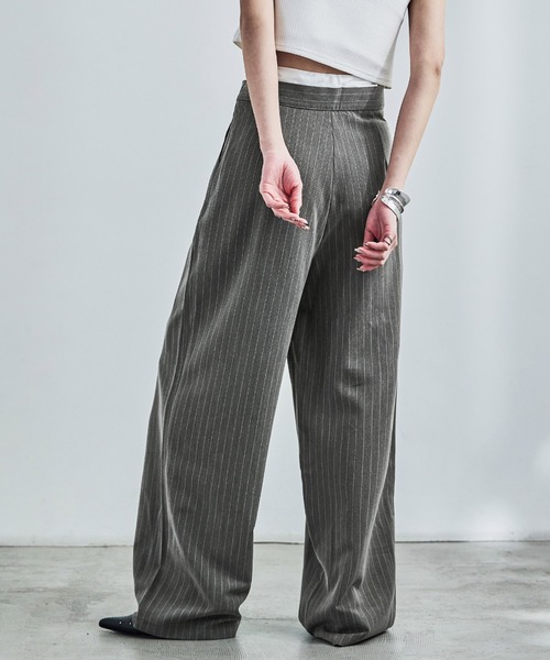 Fashion Letter(ファッションレター)の「ダブルウエスト ストライプワイドスラックス(スラックス・レディース・アイボリー/ネイビー/グレー・M)」の10枚目の写真