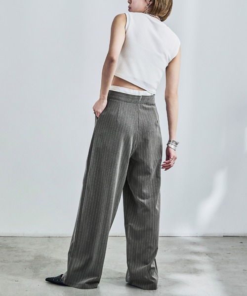 Fashion Letter(ファッションレター)の「ダブルウエスト ストライプワイドスラックス(スラックス・レディース・アイボリー/ネイビー/グレー・M)」の11枚目の写真