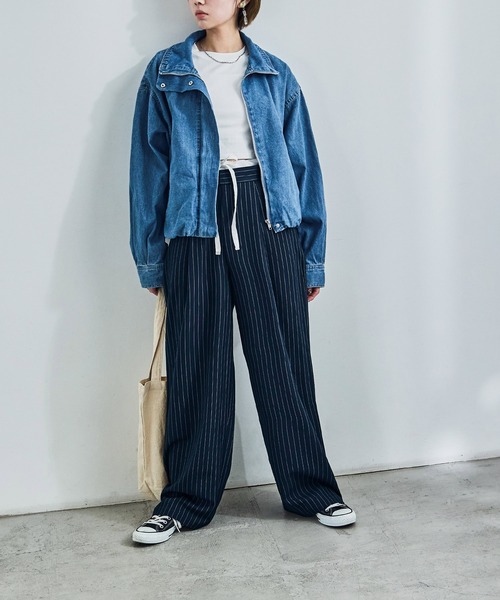 Fashion Letter(ファッションレター)の「ダブルウエスト ストライプワイドスラックス(スラックス・レディース・アイボリー/ネイビー/グレー・M)」の13枚目の写真