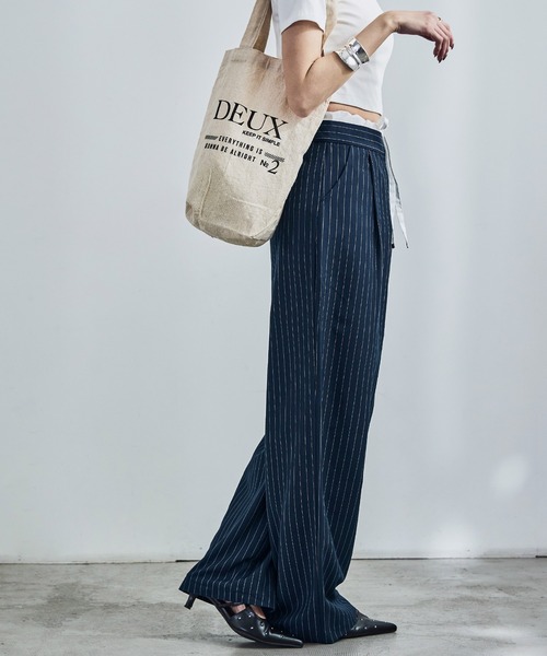 Fashion Letter(ファッションレター)の「ダブルウエスト ストライプワイドスラックス(スラックス・レディース・アイボリー/ネイビー/グレー・M)」の16枚目の写真