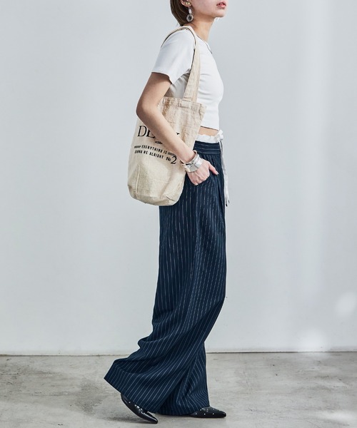 Fashion Letter(ファッションレター)の「ダブルウエスト ストライプワイドスラックス(スラックス・レディース・アイボリー/ネイビー/グレー・M)」の17枚目の写真