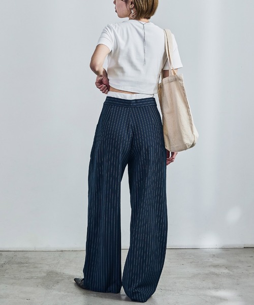 Fashion Letter(ファッションレター)の「ダブルウエスト ストライプワイドスラックス(スラックス・レディース・アイボリー/ネイビー/グレー・M)」の20枚目の写真