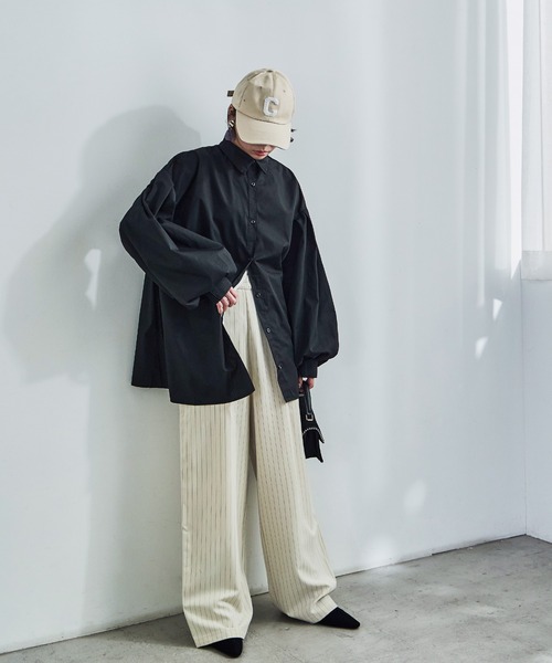 Fashion Letter(ファッションレター)の「ダブルウエスト ストライプワイドスラックス(スラックス・レディース・アイボリー/ネイビー/グレー・M)」の22枚目の写真