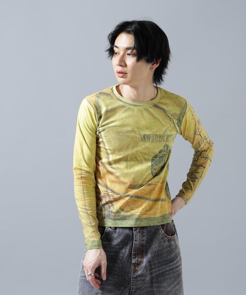 WHITELAND(ホワイトランド)の「WHITELAND/ホワイトランド/TRANSCRIPTION L/S TEE(Tシャツ/カットソー・メンズ・グレー/イエロー・F)」の2枚目の写真