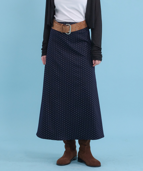 MICANE(ミケーネ)の「ケイドドットロングスカート(スカート・レディース・ダークネイビー・X-SMALL/SMALL/MEDIUM/LARGE/X-LARGE/XX-LARGE)」の7枚目の写真