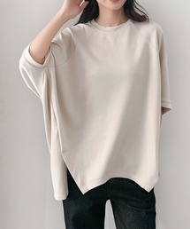 二の腕カバー 体型カバー ゆったりシルエットカットソー/オーバーサイズ 半袖Tシャツ トップス