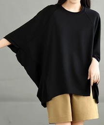 二の腕カバー 体型カバー ゆったりシルエットカットソー/オーバーサイズ 半袖Tシャツ トップス
