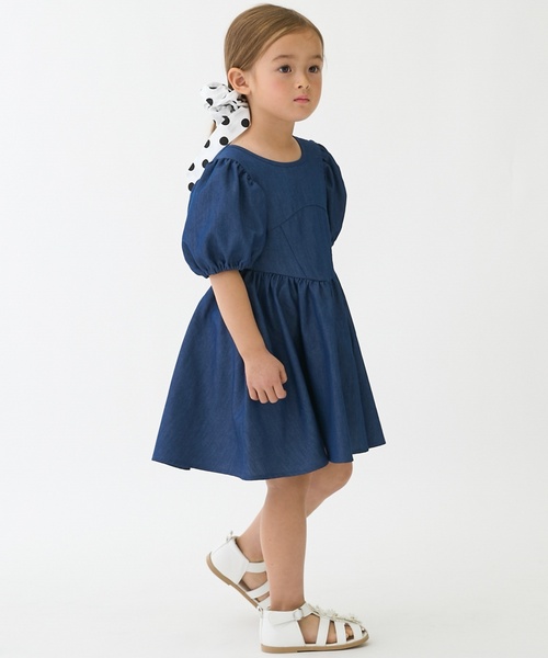 petit main（プティマイン）の「【リンク】袖パフペプラムワンピース（シャツワンピース・キッズ・ブルー/ブラック・120cm/110cm/100cm/90cm/80ｃｍ/130cm）」の17枚目の写真