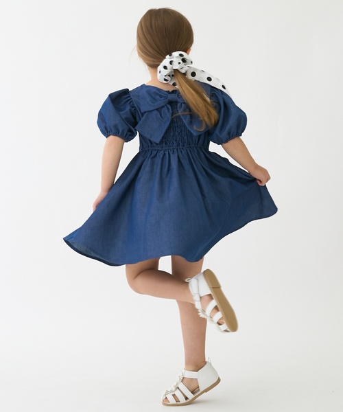 petit main（プティマイン）の「【リンク】袖パフペプラムワンピース（シャツワンピース・キッズ・ブルー/ブラック・120cm/110cm/100cm/90cm/80ｃｍ/130cm）」の15枚目の写真
