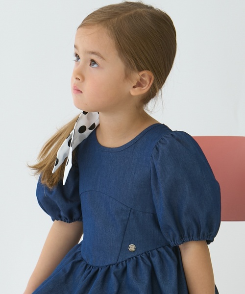 petit main（プティマイン）の「【リンク】袖パフペプラムワンピース（シャツワンピース・キッズ・ブルー/ブラック・120cm/110cm/100cm/90cm/80ｃｍ/130cm）」の14枚目の写真