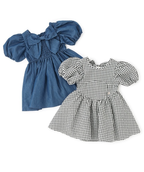 petit main（プティマイン）の「【リンク】袖パフペプラムワンピース（シャツワンピース・キッズ・ブルー/ブラック・120cm/110cm/100cm/90cm/80ｃｍ/130cm）」の4枚目の写真