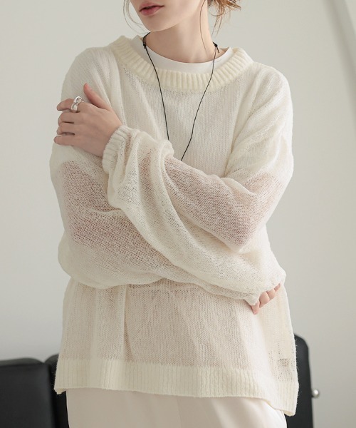 DONOBAN(ドノバン)の「シアーモヘアニット(ニット/セーター・レディース・ピンク/ブラウン/ホワイト・ONE SIZE)」の4枚目の写真