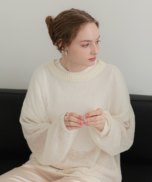 DONOBAN(ドノバン)の「シアーモヘアニット(ニット/セーター・レディース・ピンク/ブラウン/ホワイト・ONE SIZE)」の9枚目の写真