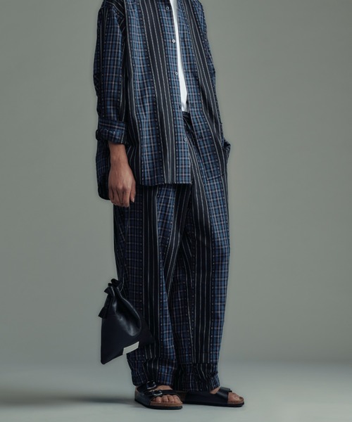 ADAM PATEK(アダムパテック)の「【ADAMPATEK/アダムパテック】jacquard check-stripe easy pants/チェックxストライプジャガードイージーパンツ(その他パンツ・レディース・ブラック・2)」の1枚目の写真