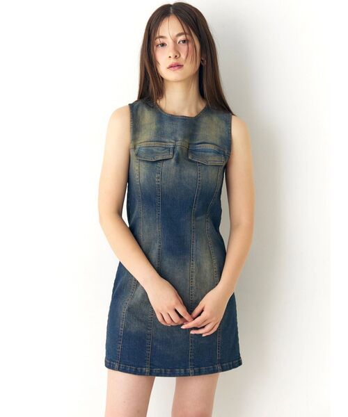 CALNAMUR（カルナムール）の「ユーズドライクデニムノースリワンピ（ワンピース・レディース・インディゴブルー/ブラック・SMALL/MEDIUM）」の4枚目の写真