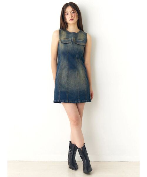 CALNAMUR（カルナムール）の「ユーズドライクデニムノースリワンピ（ワンピース・レディース・インディゴブルー/ブラック・SMALL/MEDIUM）」の13枚目の写真