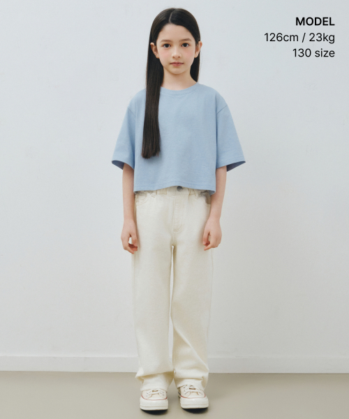 MUSINSA STANDARD KIDS（ムシンサスタンダードキッズ）の「リラックストクロップTシャツ[ブルーグレー]（Tシャツ/カットソー・レディース・その他・110/120/130/140/150/160）」の2枚目の写真