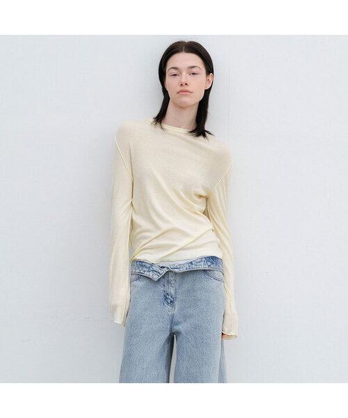 ATELIER NAIN(アトリエナイン)の「AN INTERLOCK LONG SLEEVE TEE (T-7170)(Tシャツ/カットソー・レディース・ライトイエロー/ヘザーグレー・FREE)」の2枚目の写真