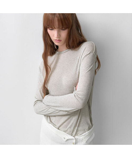 ATELIER NAIN(アトリエナイン)の「AN INTERLOCK LONG SLEEVE TEE (T-7170)(Tシャツ/カットソー・レディース・ライトイエロー/ヘザーグレー・FREE)」の1枚目の写真