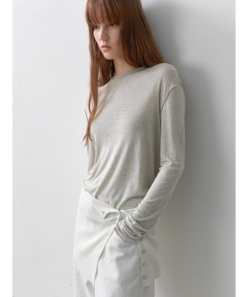 ATELIER NAIN(アトリエナイン)の「AN INTERLOCK LONG SLEEVE TEE (T-7170)(Tシャツ/カットソー・レディース・ライトイエロー/ヘザーグレー・FREE)」の3枚目の写真