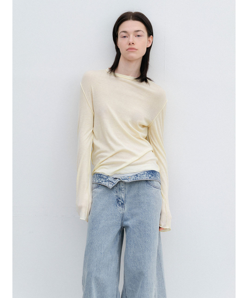 ATELIER NAIN(アトリエナイン)の「AN INTERLOCK LONG SLEEVE TEE (T-7170)(Tシャツ/カットソー・レディース・ライトイエロー/ヘザーグレー・FREE)」の4枚目の写真