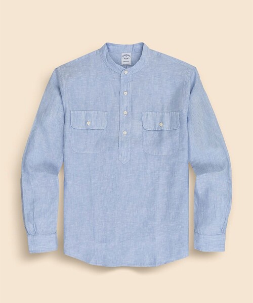 BROOKS BROTHERS（ブルックスブラザーズ）の「リネン　ダブルポケット　バンドカラー　プルオーバーシャツ（シャツ/ブラウス・メンズ・ベージュ/ブルー・LARGE/SMALL/MEDIUM/X-LARGE）」の2枚目の写真