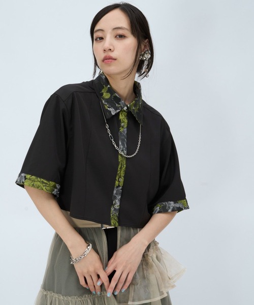 HARE(ハレ)の「ラメアートジャガードショートシャツ(HARE)(シャツ/ブラウス・レディース・ネイビー/ピンク/グリーン/グレー/パープル/イエロー・FREE)」の5枚目の写真