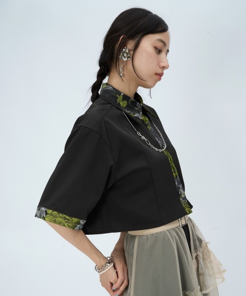 HARE(ハレ)の「ラメアートジャガードショートシャツ(HARE)(シャツ/ブラウス・レディース・ネイビー/ピンク/グリーン/グレー/パープル/イエロー・FREE)」の10枚目の写真